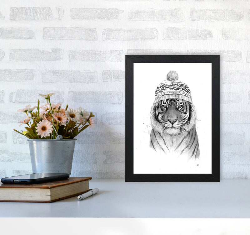 Siberian Tiger B&W Animal Art Print by Balaz Solti A4 White Frame