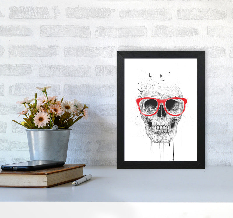 Skull With Red Glasses Art Print by Balaz Solti A4 White Frame