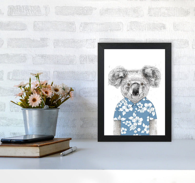 Summer Koala Blue Animal Art Print by Balaz Solti A4 White Frame