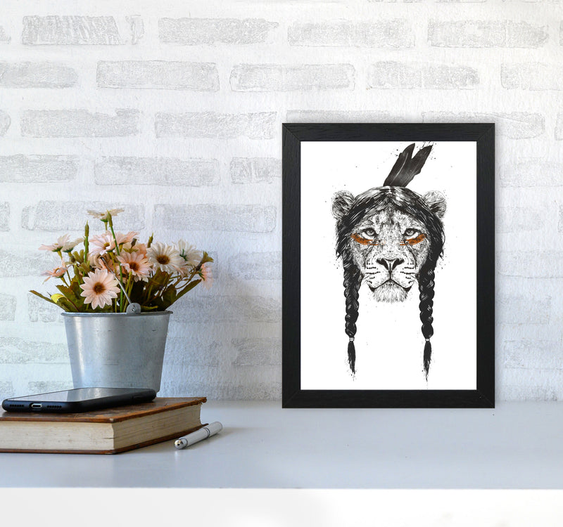 Warrior Lion Animal Art Print by Balaz Solti A4 White Frame