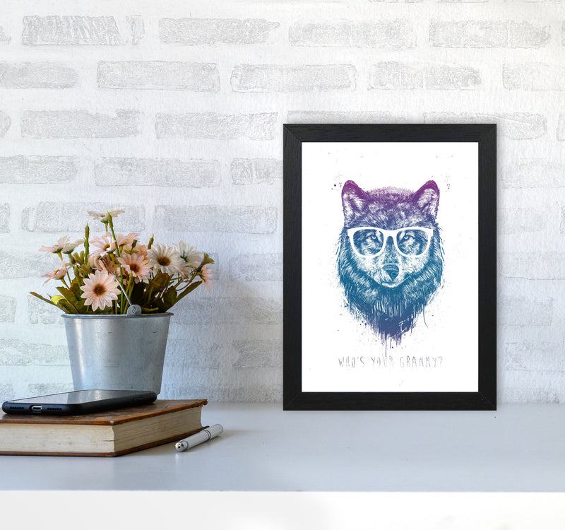 Who's Your Granny? Wolf Colour Animal Art Print by Balaz Solti A4 White Frame