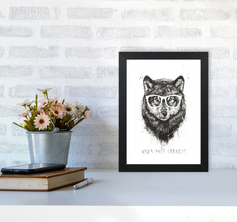 Who's Your Granny? Wolf B&W Animal Art Print by Balaz Solti A4 White Frame
