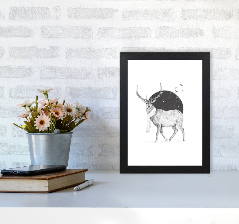 Winter Is All Around Stag Animal Art Print by Balaz Solti A4 White Frame