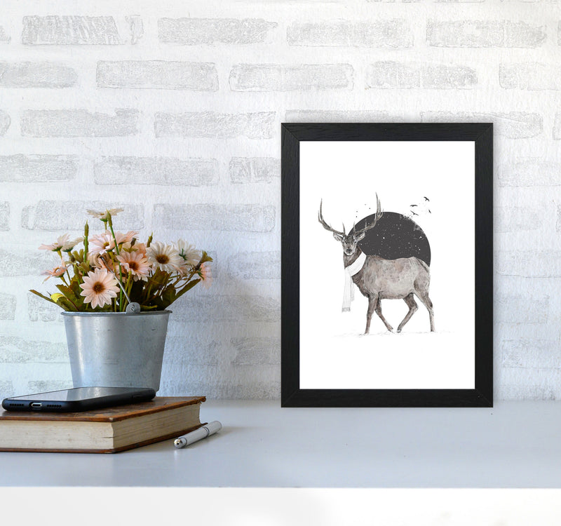 Winter Is All Around Stag Colour Animal Art Print by Balaz Solti A4 White Frame