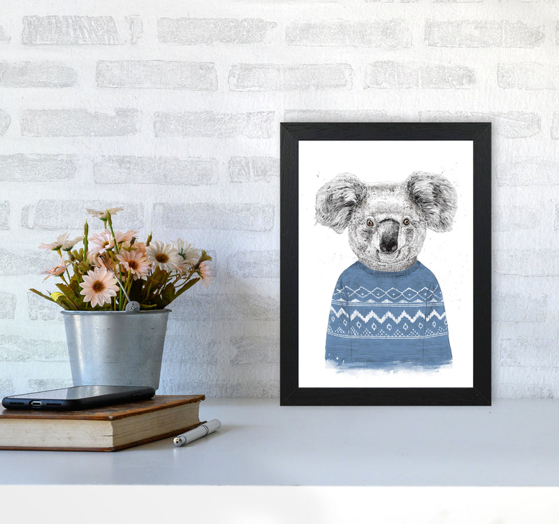 Winter Koala Blue Animal Art Print by Balaz Solti A4 White Frame