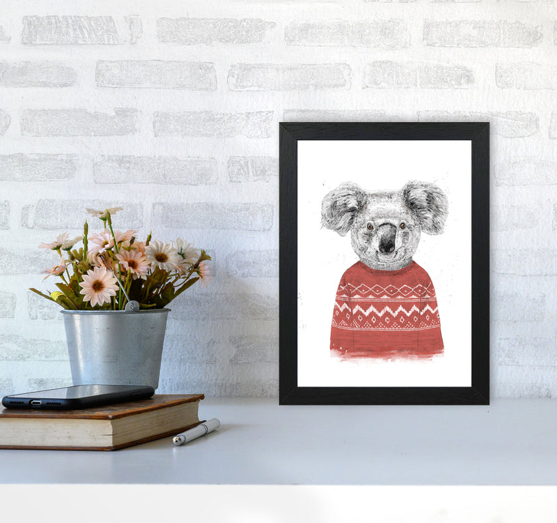 Winter Koala Red Animal Art Print by Balaz Solti A4 White Frame