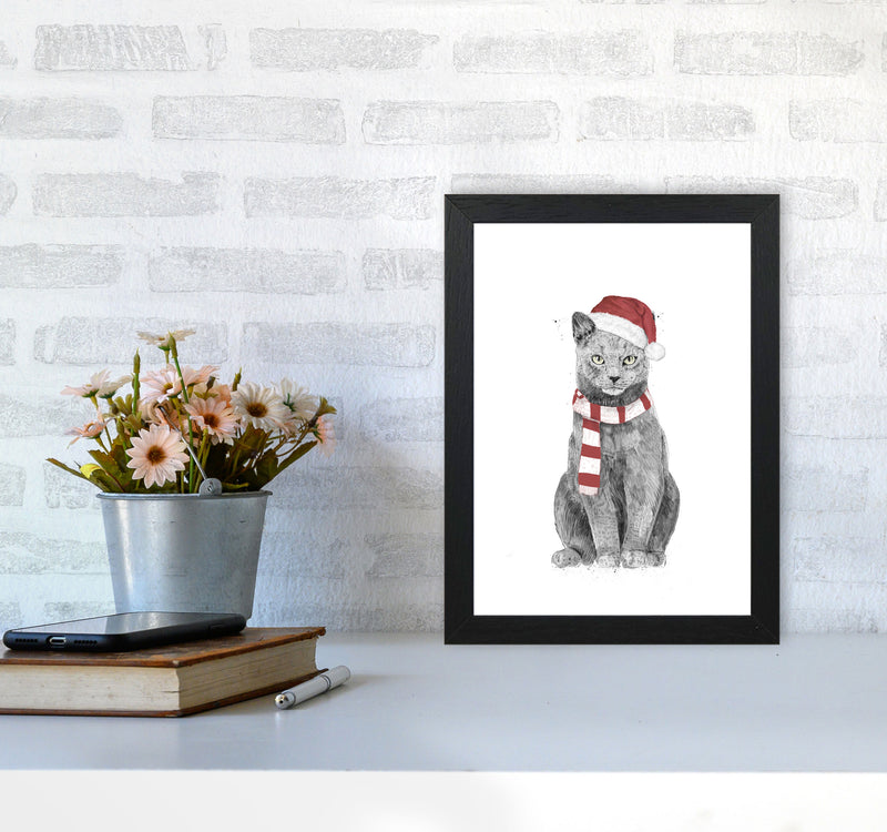 Christmas Cat Animal Art Print by Balaz Solti A4 White Frame