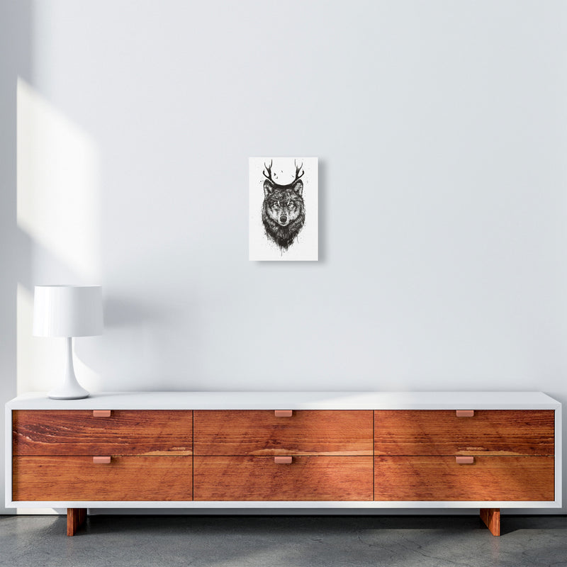 Deer Wolf B&W Animal Art Print by Balaz Solti A4 Canvas