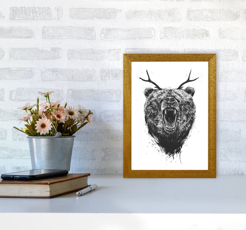 Angry Bear With Antlers Animal Art Print by Balaz Solti A4 Print Only