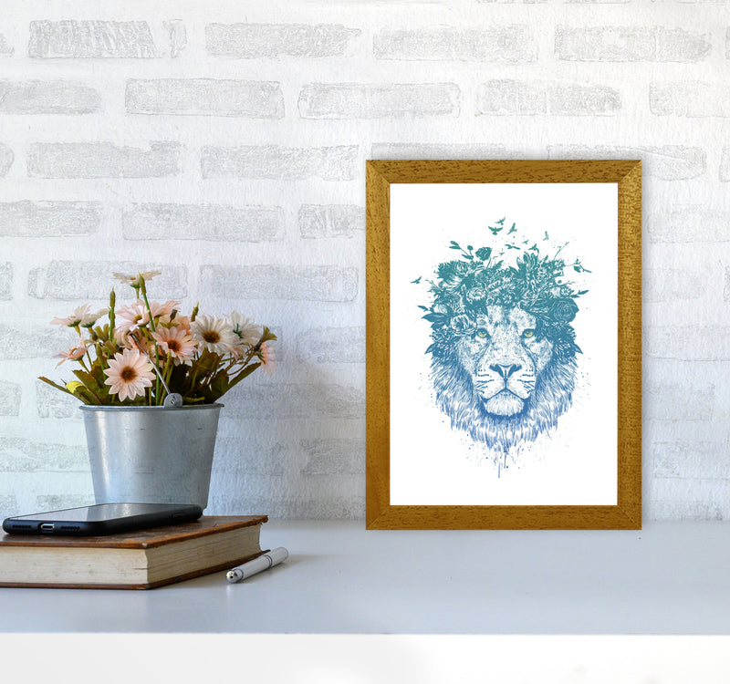 Floral Turquoise Lion Animal Art Print by Balaz Solti A4 Print Only