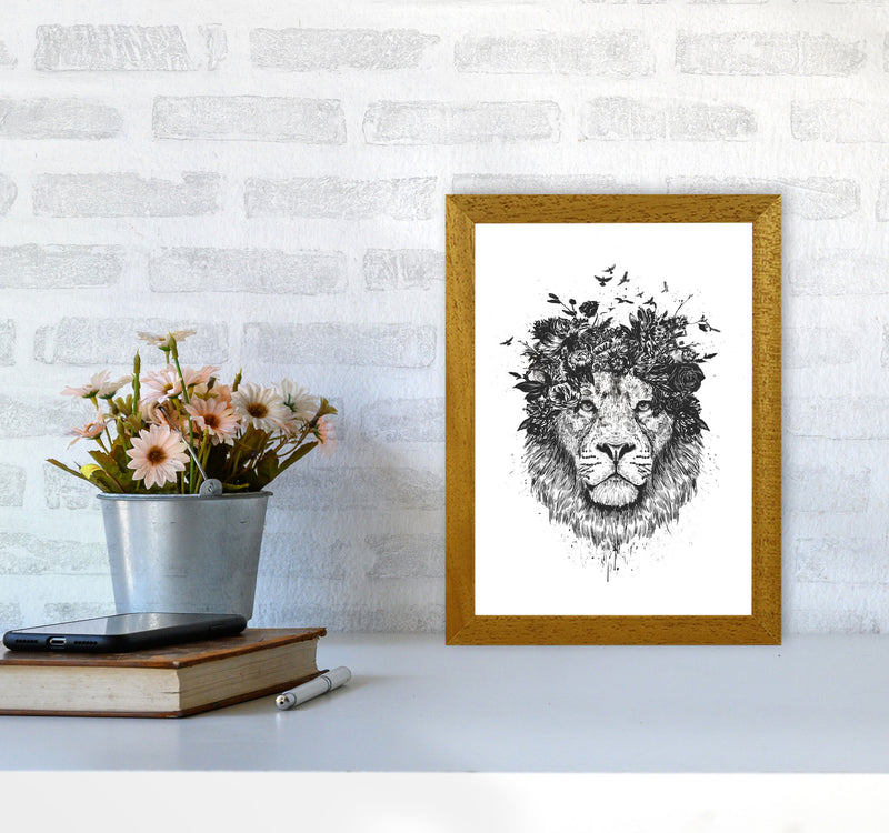 Floral Lion B&W Animal Art Print by Balaz Solti A4 Print Only