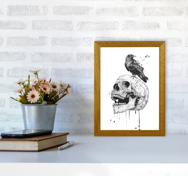 Skull & Raven B&W Animal Art Print by Balaz Solti A4 Print Only