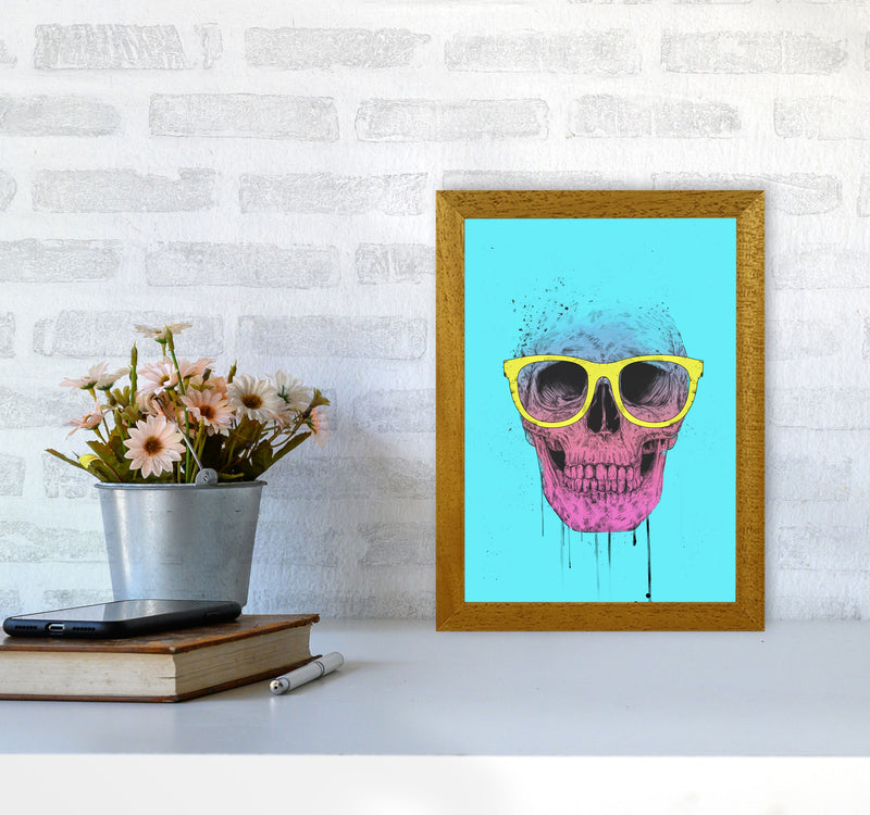 Blue Pop Art Skull With Glasses Art Print by Balaz Solti A4 Print Only