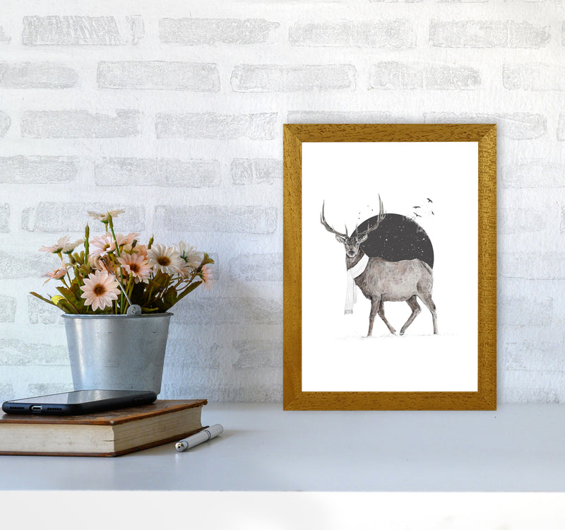 Winter Is All Around Stag Colour Animal Art Print by Balaz Solti A4 Print Only