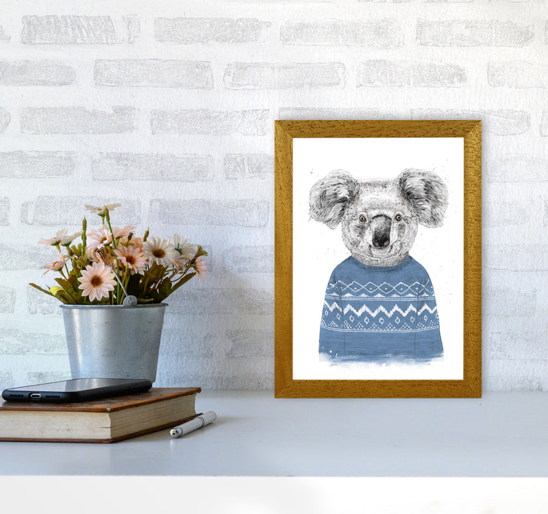 Winter Koala Blue Animal Art Print by Balaz Solti A4 Print Only