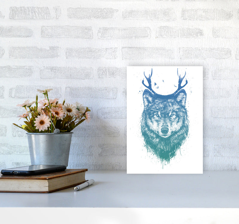 Deer Wolf Animal Art Print by Balaz Solti A4 Black Frame