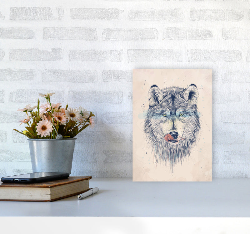 Dinner Time Wolf Animal Art Print by Balaz Solti A4 Black Frame