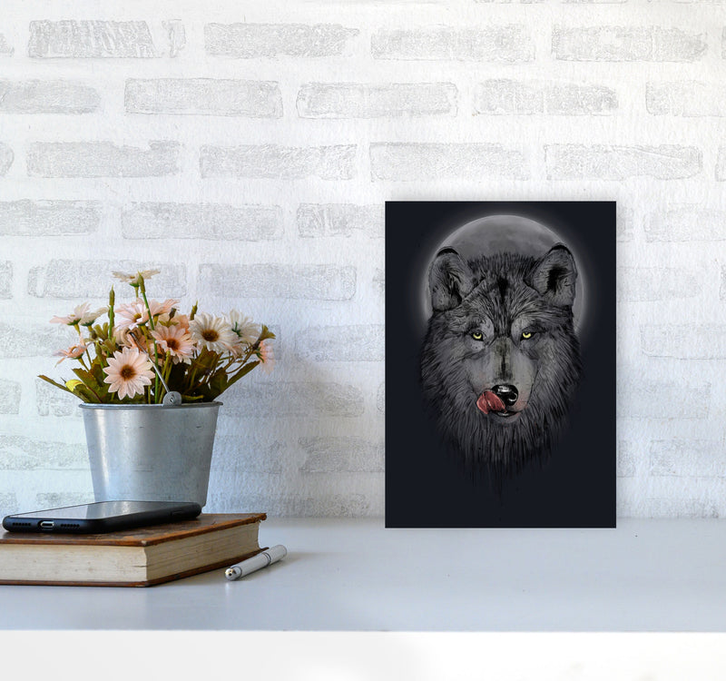 Dinner Time Wolf Night Animal Art Print by Balaz Solti A4 Black Frame