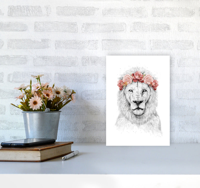 Festival Floral Lion Animal Art Print by Balaz Solti A4 Black Frame