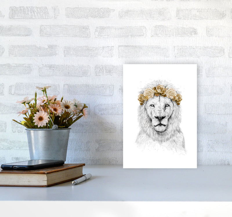 Festival Floral Lion II Animal Art Print by Balaz Solti A4 Black Frame