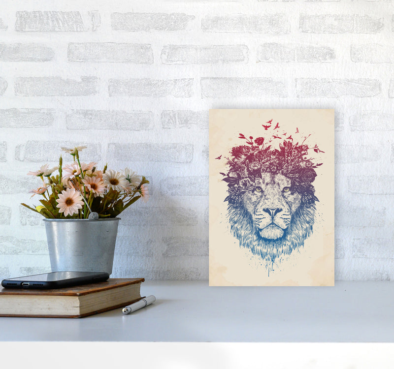 Floral Lion Animal Art Print by Balaz Solti A4 Black Frame