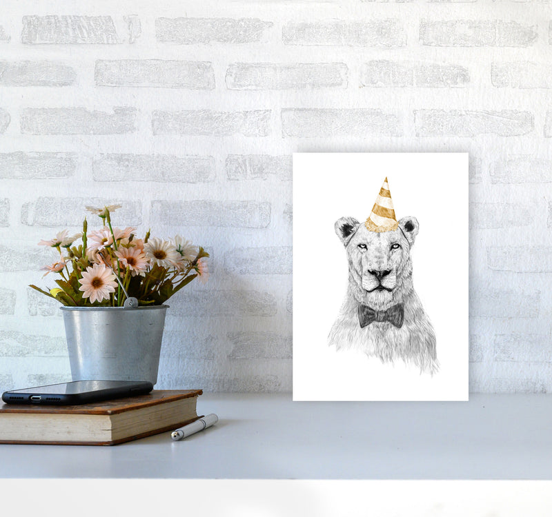 Get The Party Started Lion Colour Animal Art Print by Balaz Solti A4 Black Frame