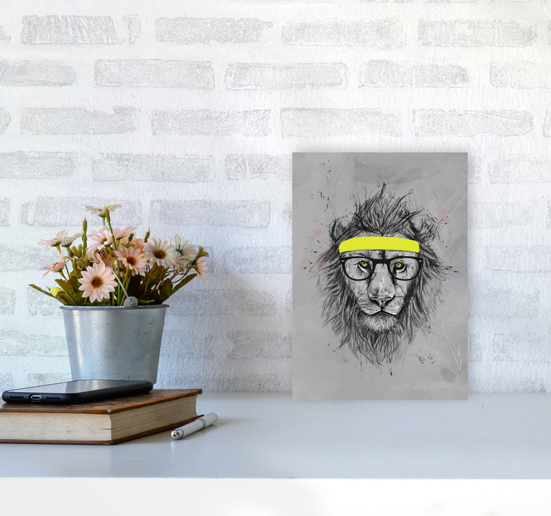 Hipster Lion Animal Art Print by Balaz Solti A4 Black Frame