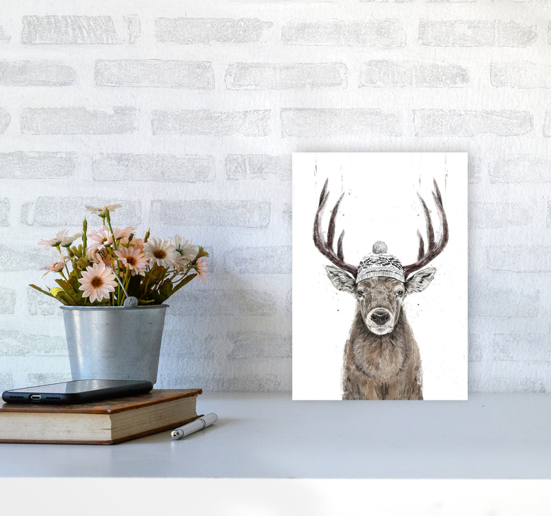 Lets Go Outside Reindeer Animal Art Print by Balaz Solti A4 Black Frame