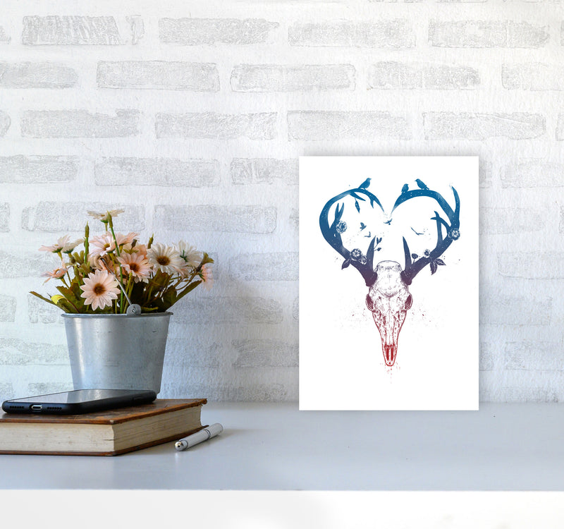 Never-ending Love Deer Skull Animal Art Print by Balaz Solti A4 Black Frame