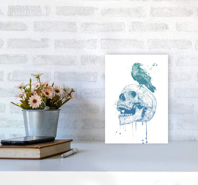 Skull & Raven Colour Animal Art Print by Balaz Solti A4 Black Frame