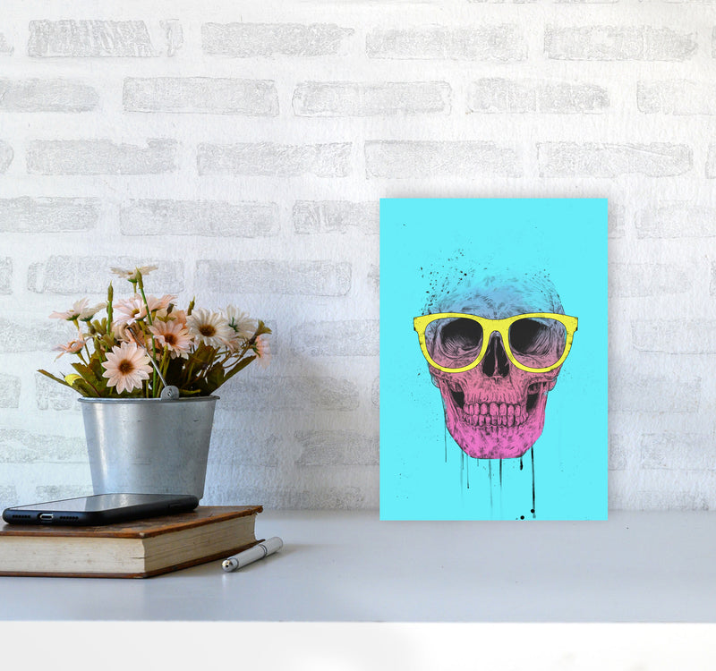 Blue Pop Art Skull With Glasses Art Print by Balaz Solti A4 Black Frame