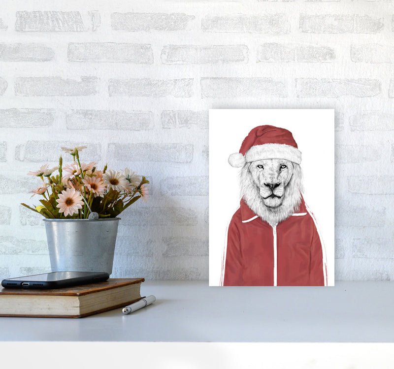 Santa Lion Animal Art Print by Balaz Solti A4 Black Frame