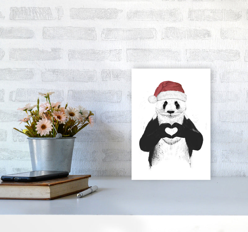 Santa Panda Animal Art Print by Balaz Solti A4 Black Frame