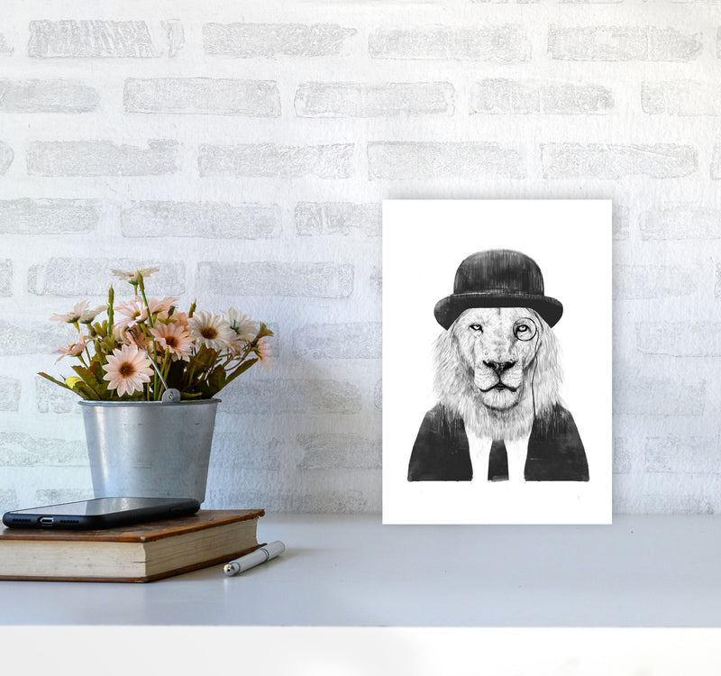 Sir Lion Animal Art Print by Balaz Solti A4 Black Frame