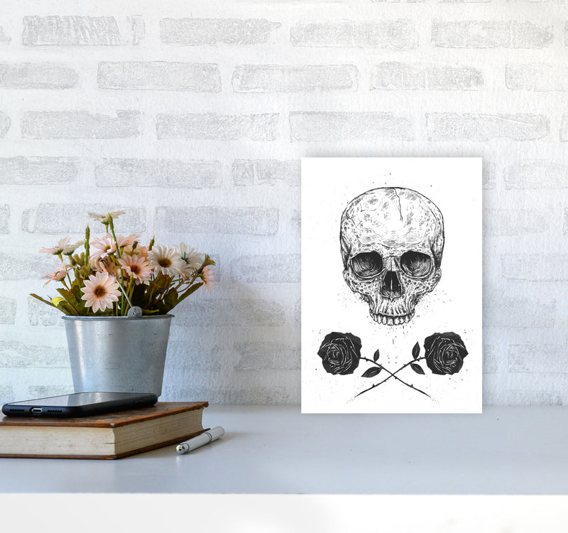 Skull And Roses Gothic Art Print by Balaz Solti A4 Black Frame