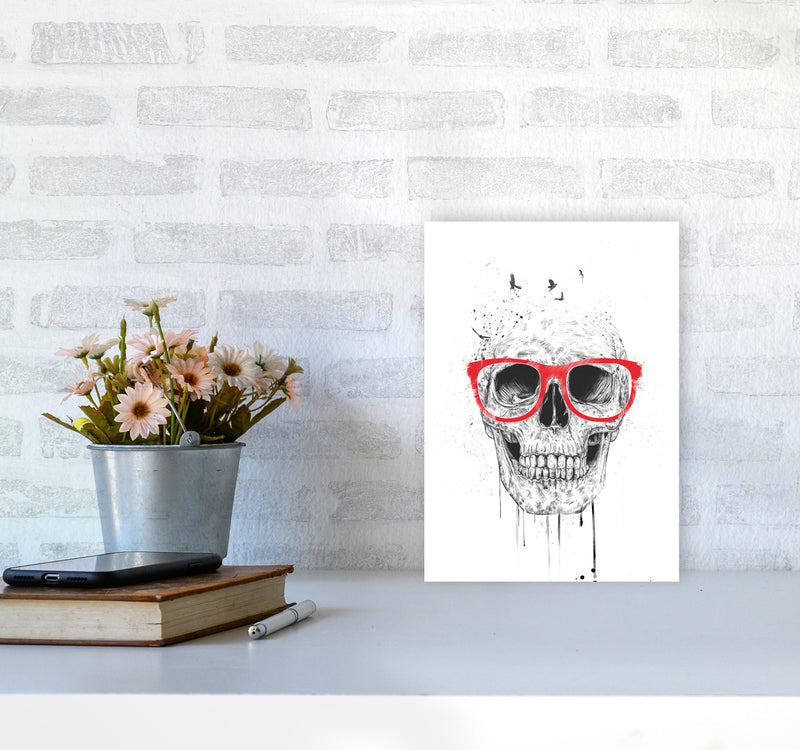 Skull With Red Glasses Art Print by Balaz Solti A4 Black Frame