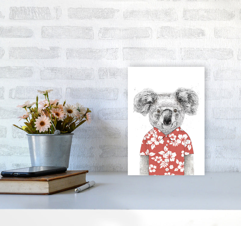 Summer Koala Red Animal Art Print by Balaz Solti A4 Black Frame