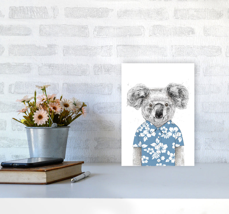 Summer Koala Blue Animal Art Print by Balaz Solti A4 Black Frame