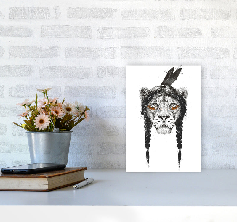Warrior Lion Animal Art Print by Balaz Solti A4 Black Frame