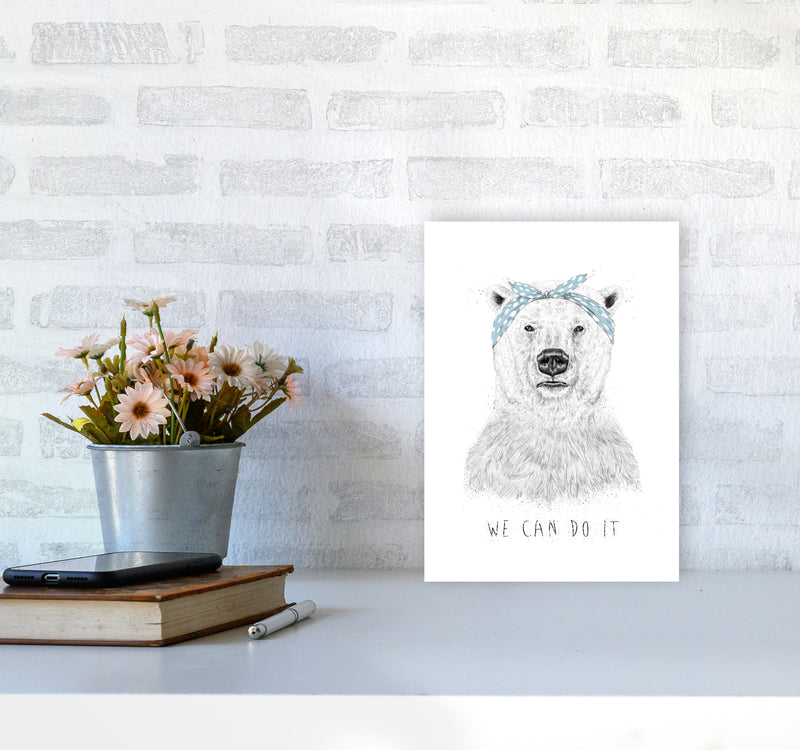 We Can Do It Bear Animal Art Print by Balaz Solti A4 Black Frame