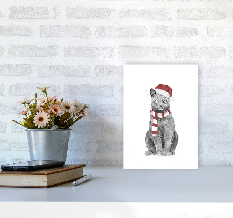 Christmas Cat Animal Art Print by Balaz Solti A4 Black Frame
