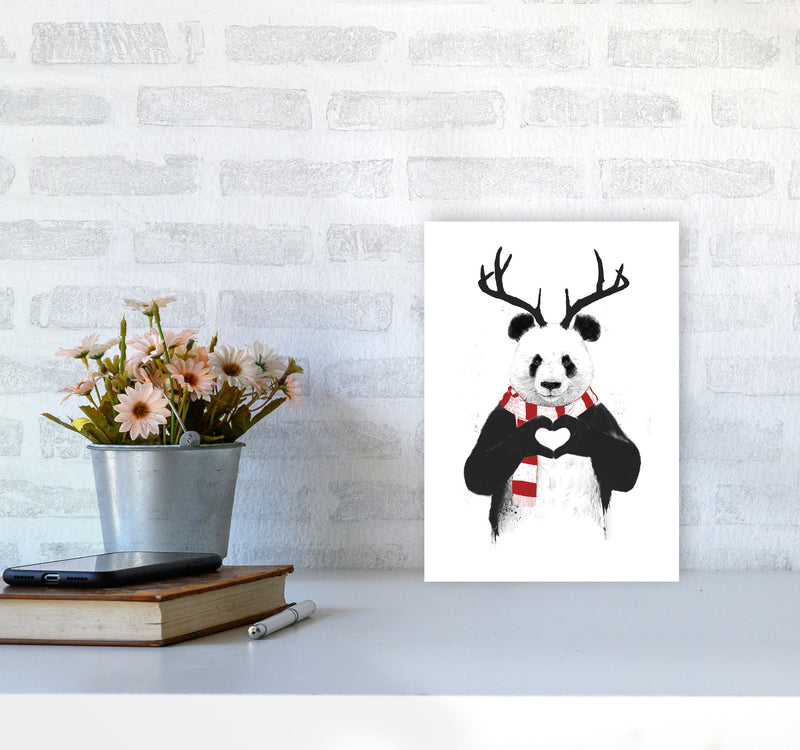 Christmas Panda Animal Art Print by Balaz Solti A4 Black Frame
