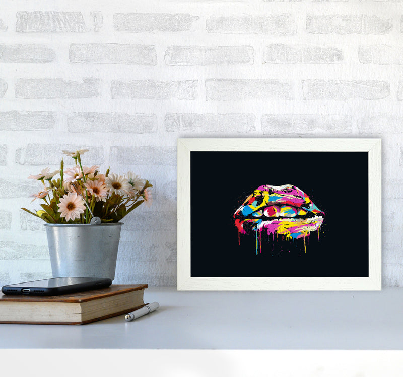 Colourful Lips Modern Art Print by Balaz Solti A4 Oak Frame