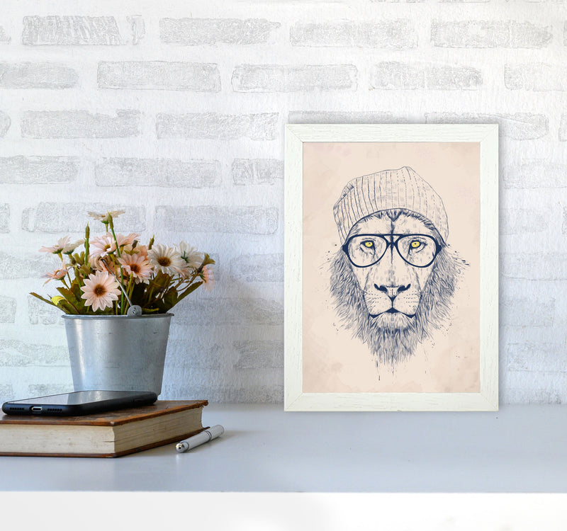 Cool Hipster Lion Animal Art Print by Balaz Solti A4 Oak Frame