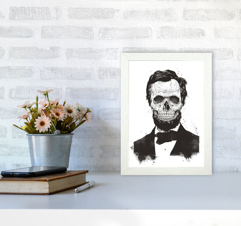 Dead Lincoln Skull B&W Modern Art Print by Balaz Solti A4 Oak Frame
