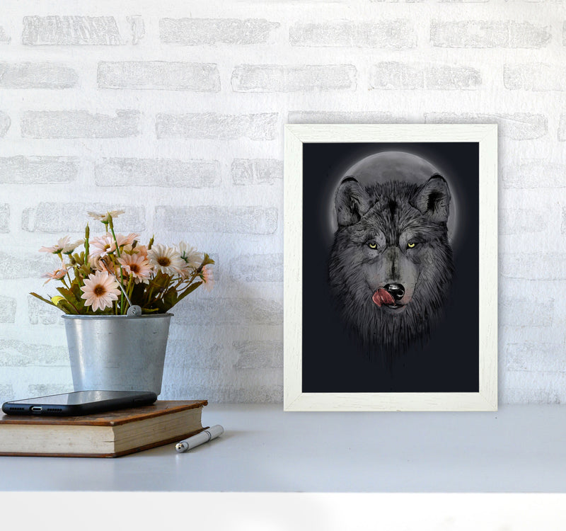 Dinner Time Wolf Night Animal Art Print by Balaz Solti A4 Oak Frame