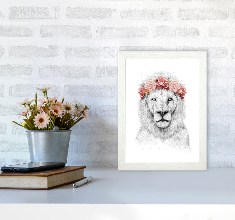 Festival Floral Lion Animal Art Print by Balaz Solti A4 Oak Frame