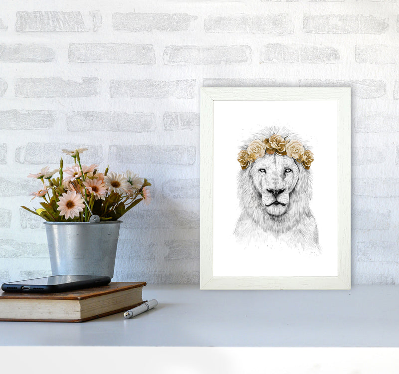 Festival Floral Lion II Animal Art Print by Balaz Solti A4 Oak Frame