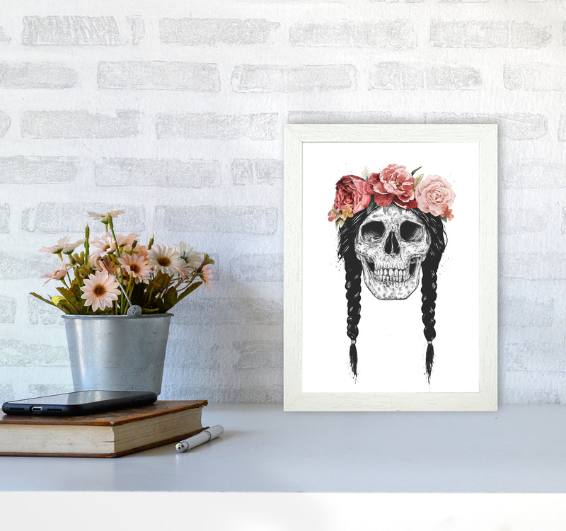 Festival Floral Skull Art Print by Balaz Solti A4 Oak Frame