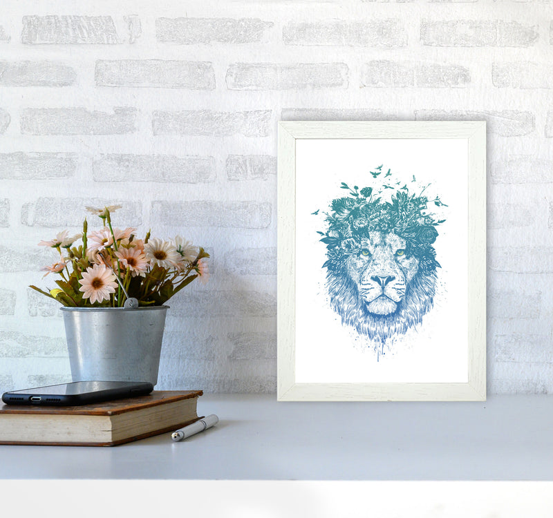 Floral Turquoise Lion Animal Art Print by Balaz Solti A4 Oak Frame